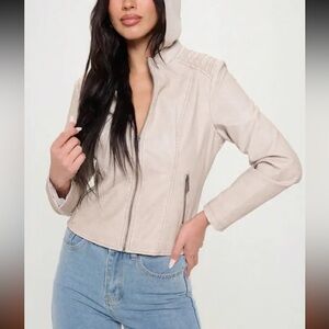 B.Couture Beige PU Leather Jacket